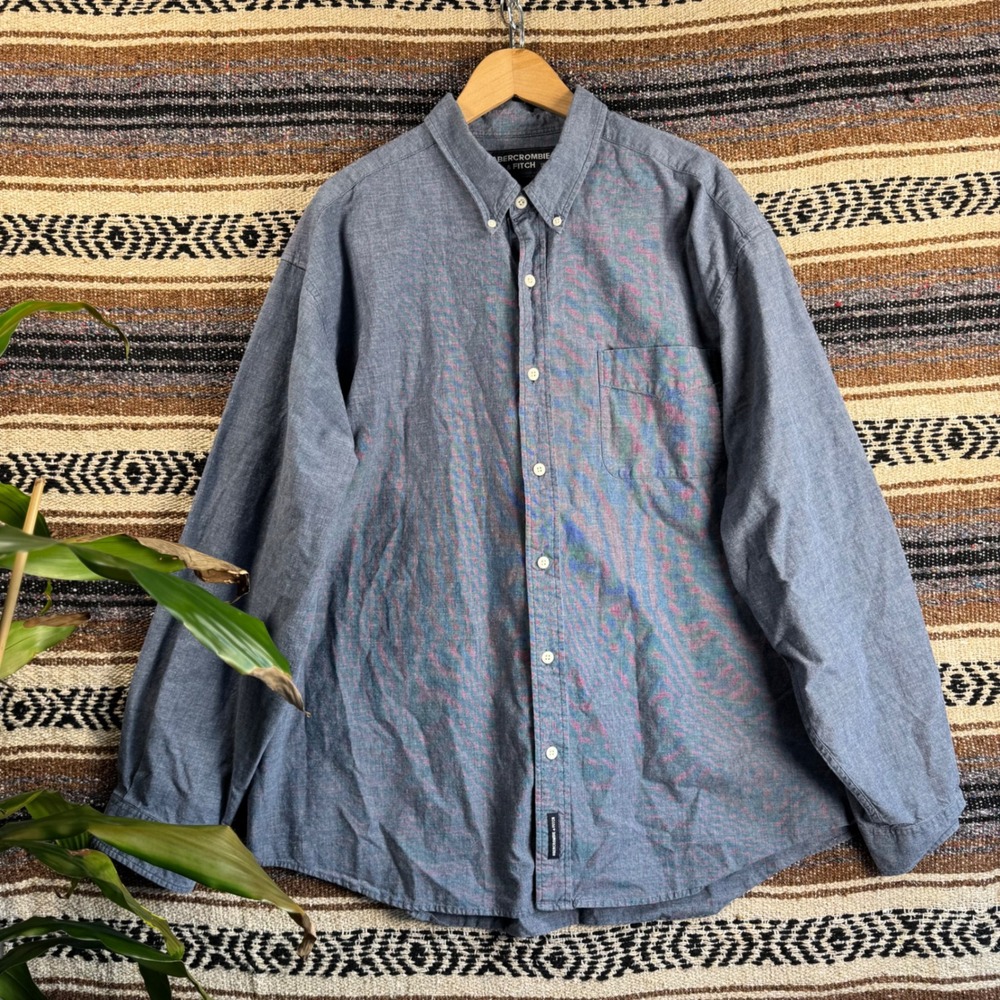 Abercrombie & Fitch Mens XL Blue Cotton Chambray Button Down Long Sleeve Shirt